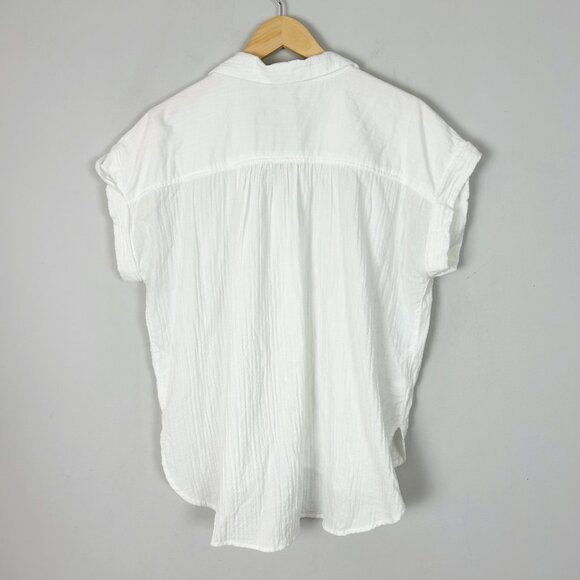 Loft Gauzy White Button Down Shirt Boxy Collared Hi-Low Size Petite Large Womens - Picture 3 of 4